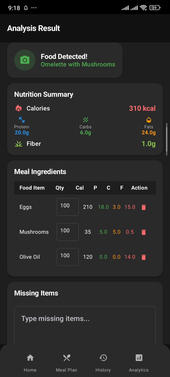 Camera Food Logging